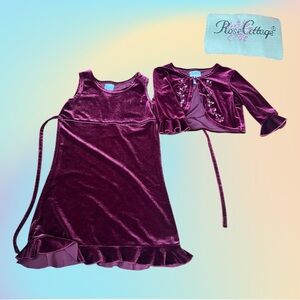 Mid 2000's ROSE COTTAGE Burgundy Plum Velour Sleeveless Dress & Cardigan Sz 7